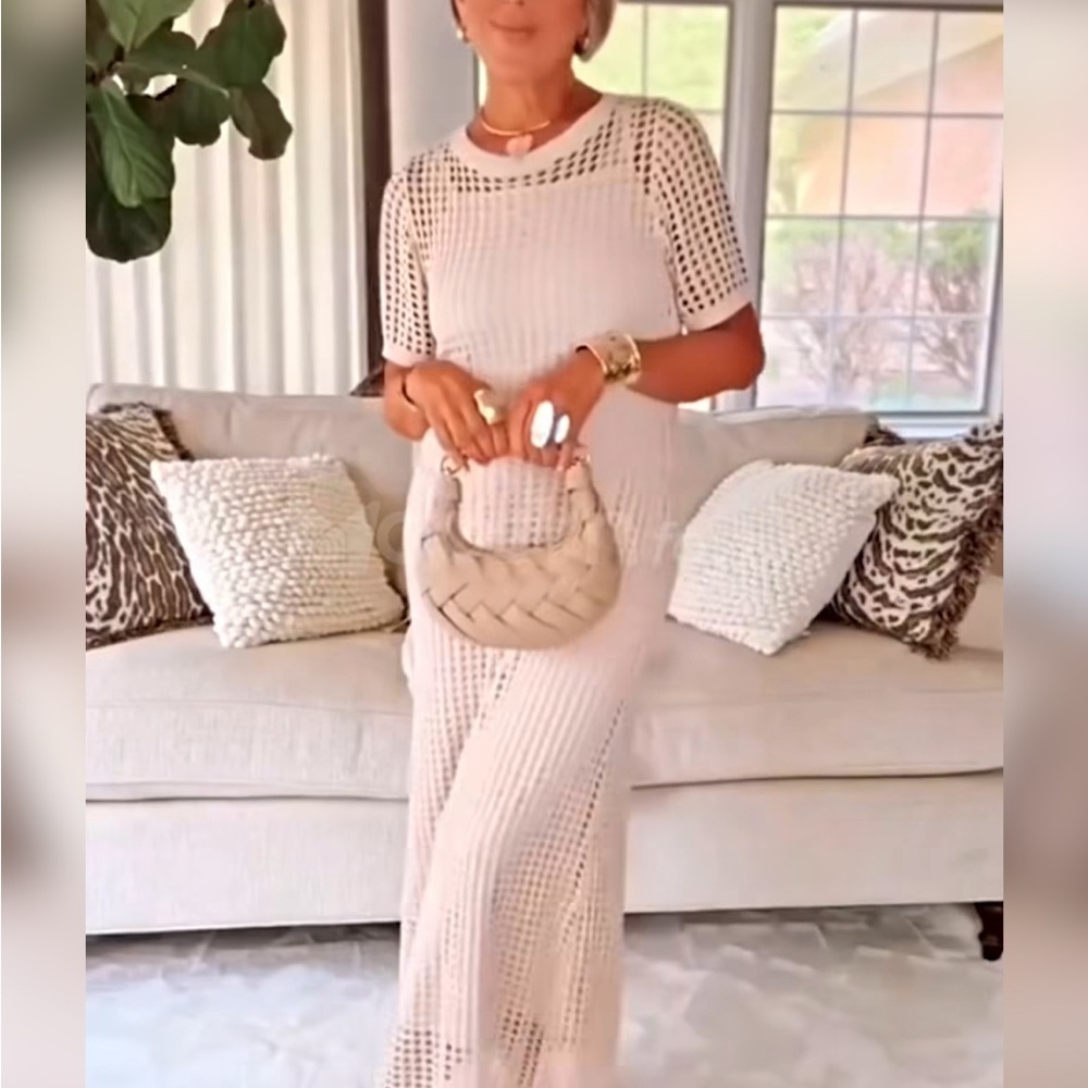 Chic Apricot crocheted Maxi Dress with slip